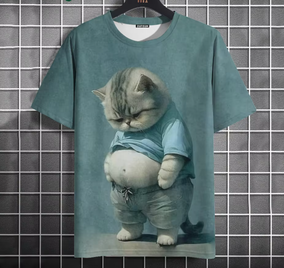 Men’s Oversized Funny Cat Graphic Tee