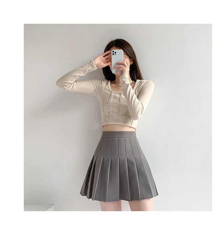 Brown Skirt Ladies 2022 Summer Clothes Women's High Waist Harajuku Korean Style Black Mini Pleated Skirt For School Girl Uniform 3