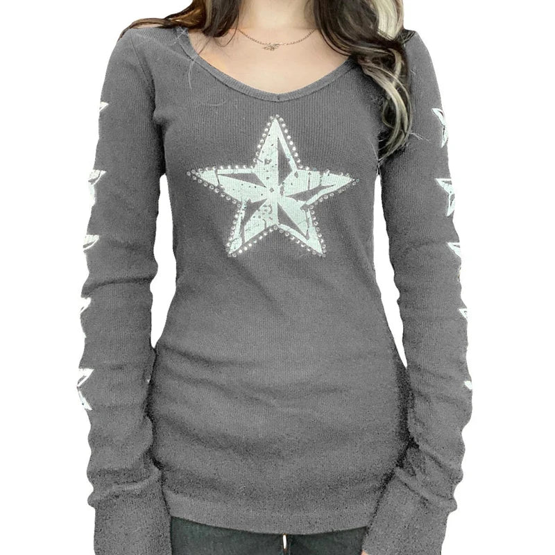 Y2K Grunge Skull Thermal Tee