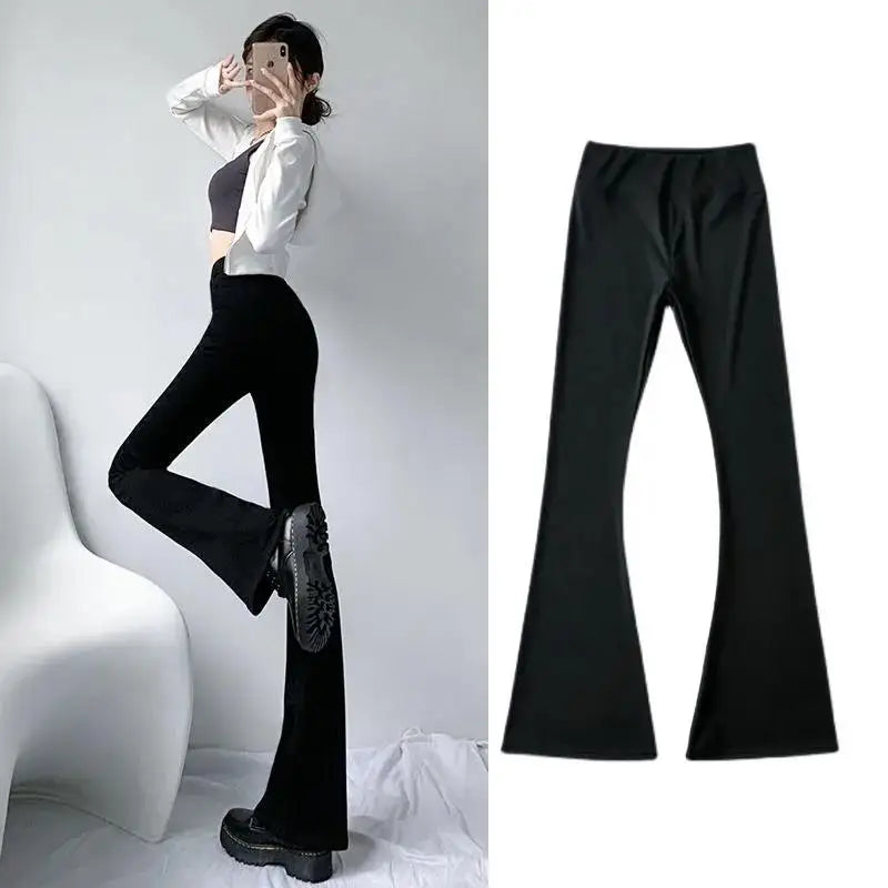 Spring Summer Black Flare Pants High Waist Black Vintage Skinny Pants Fashion Casual For Women Streetwear Indie Solid Trousers 4