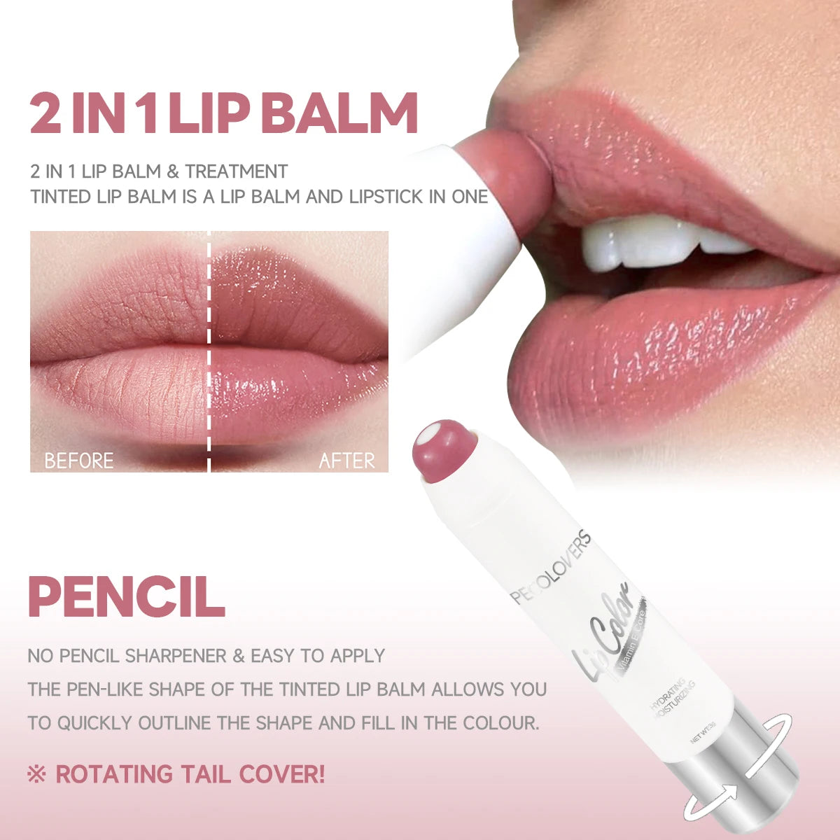 Moisturizing Gloss Lipstick Pen - Long-lasting Waterproof Color Rendering Lip Gloss, Rotating Lipstick Pen 3
