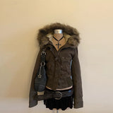 Vintage Faux Fur Collar Denim Jacket