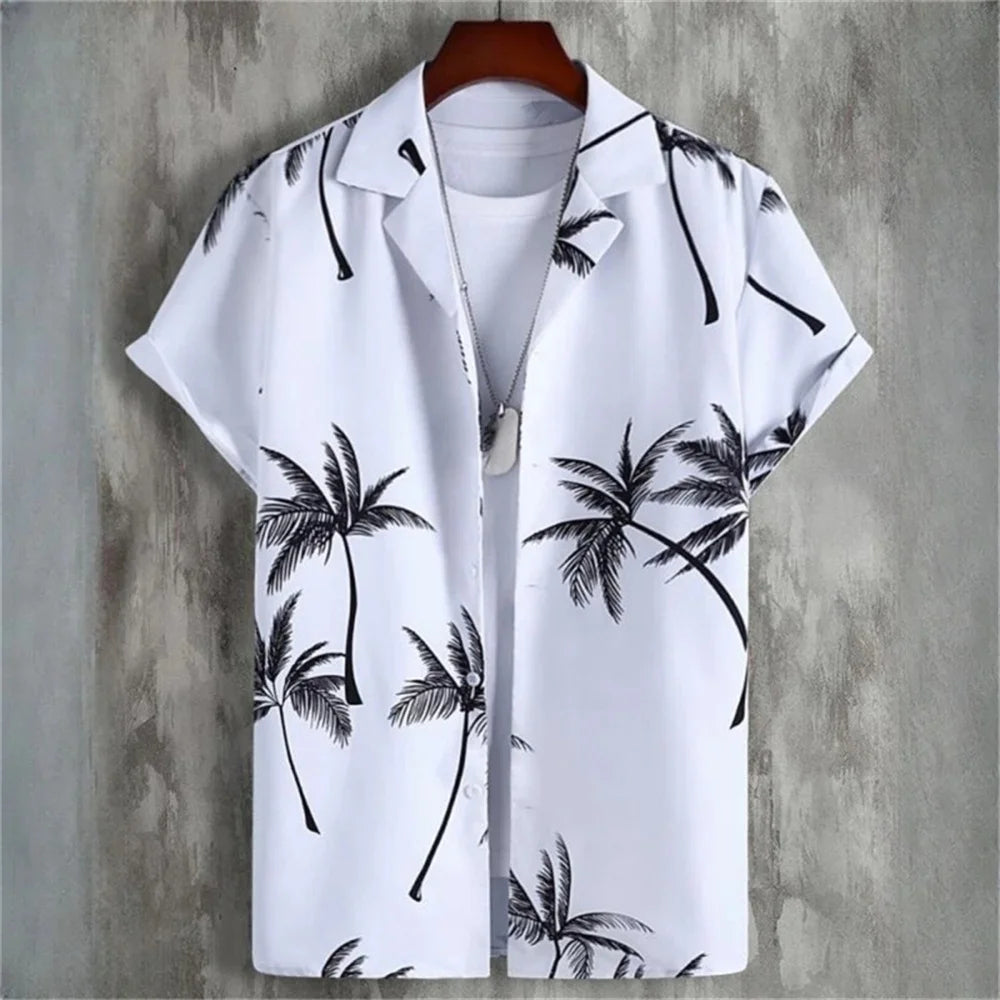 3D Printed Men's Lapel Shirt - Geometric Design, Short Sleeve Hawaiian Style