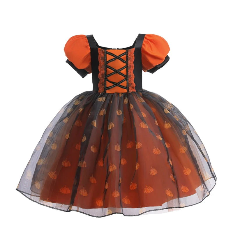 Girls' Halloween Pumpkin Witch Princess Dress