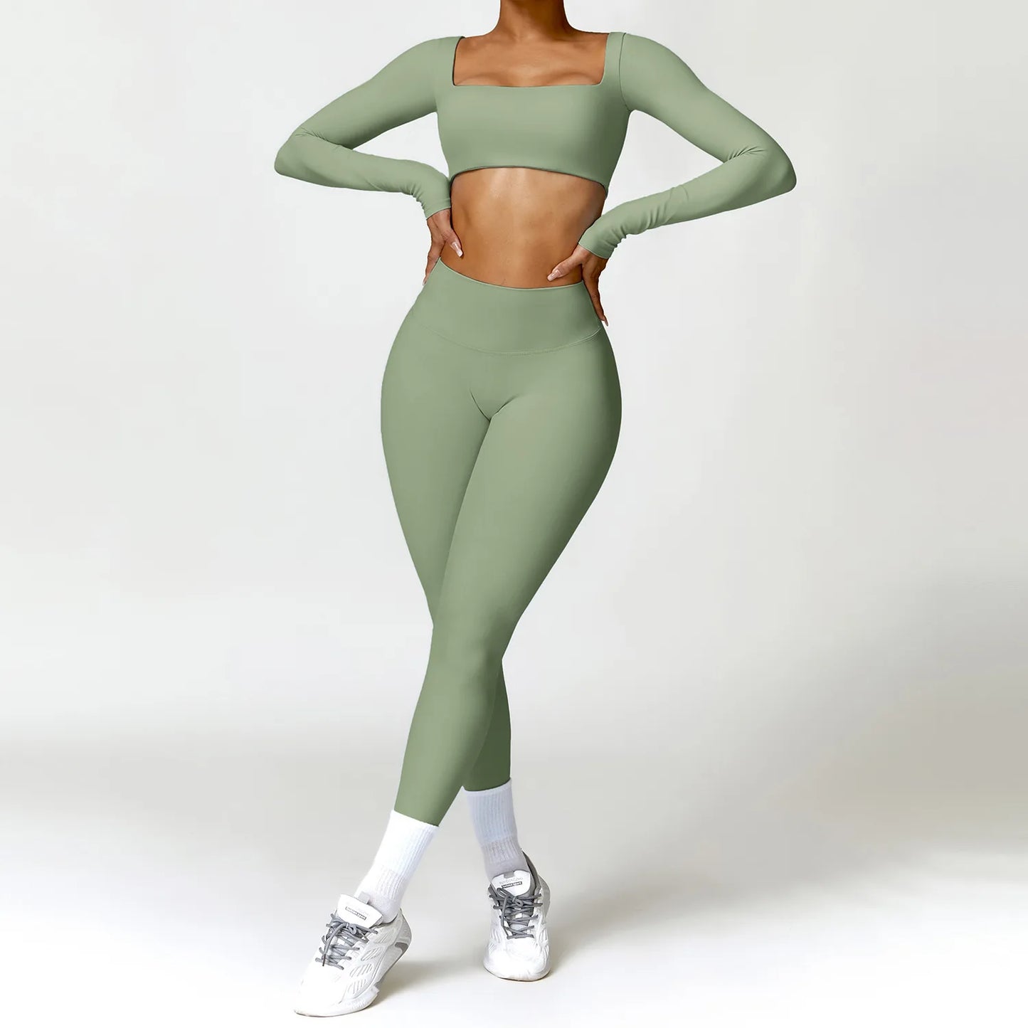 Women Tracksuit Yoga Set 2PCS Sportswear Workout Clothes Athletic Wear Gym Legging Fitness Bra Crop Top Long Sleeve Sports Suits 2
