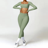 Women Tracksuit Yoga Set 2PCS Sportswear Workout Clothes Athletic Wear Gym Legging Fitness Bra Crop Top Long Sleeve Sports Suits 2