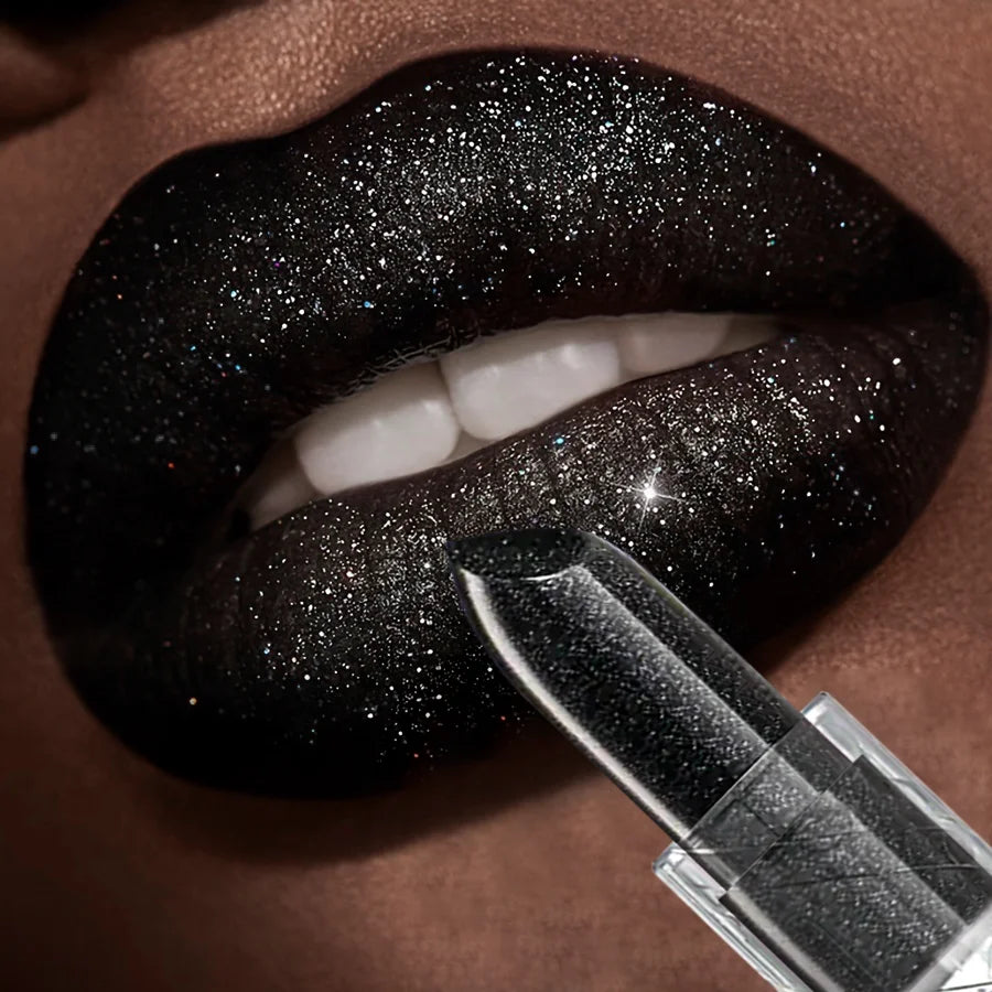Waterproof Glitter Lipstick Sexy Black Lip Gloss Shiny Lip Tint  Cosmetics Halloween Lips Makeup 2