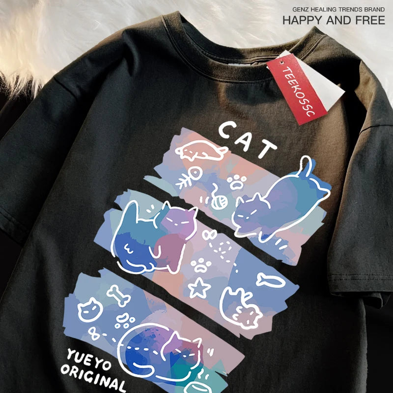 Fun-Mischievous-Cat-Print-Japanese-Style-T-Shirts-Men-Women-Fashion-Tshirs-Breathable-Summer-T-Shirts
