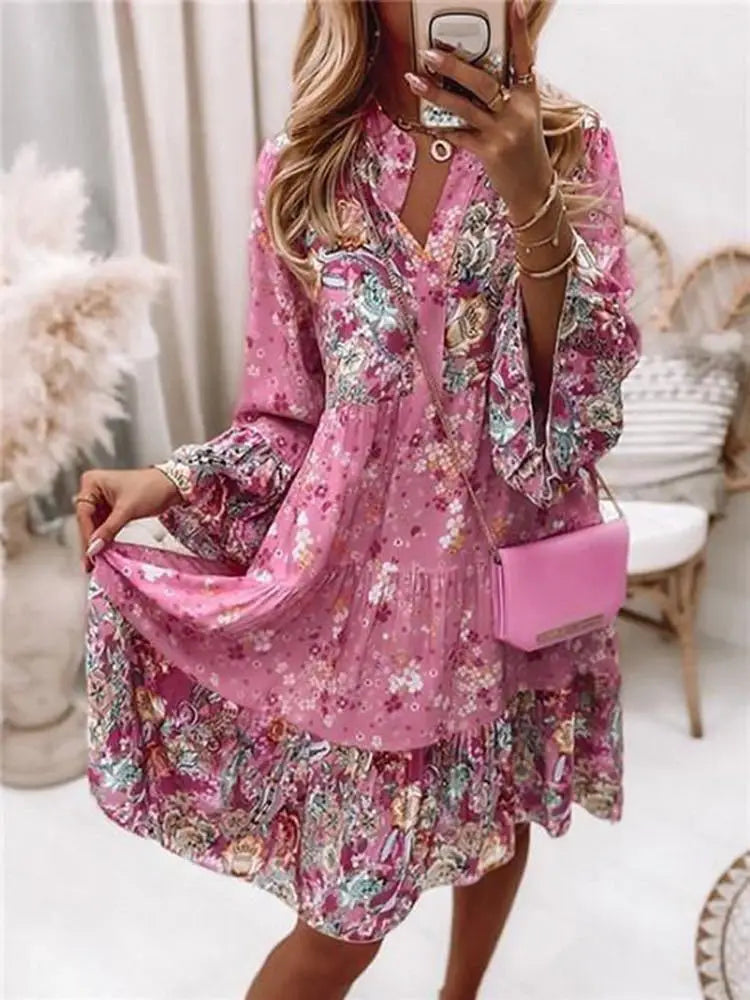 Women's Floral Print Boho Dress | Casual V-Neck A-Line Dress for Spring & Summer 2024 | Beach & Party Dress 5