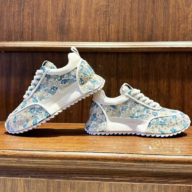 Chunky Sneakers Men Designer Bling Punk Board Shoes Fashion Casual Leather Mesh Breathable Increased Internal Platform Gym Shoes