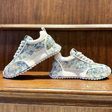 Chunky Sneakers Men Designer Bling Punk Board Shoes Fashion Casual Leather Mesh Breathable Increased Internal Platform Gym Shoes