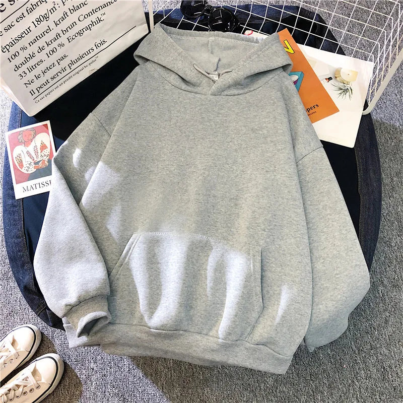 2024Autumn Casual Women's Solid Hoodie Comfortable Strecth Sweatshirts Loose Pocket Warm Clothes Fashion Street Female Pullovers 6