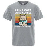 "I Like Cats and Coffee" Funny T-Shirt for Men | Casual Loose Fit Cotton Crewneck | Hip Hop Style 4