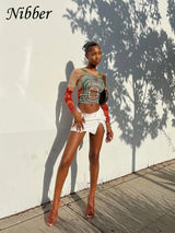 Nibber Autumn Art Print T-shirt Women's Wear Long-sleeved O-Neck Short Section Navel Slim Fit Top Female Street Comfort Clothing 5