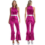 Women's 70s Disco Jumpsuit | Metallic Shiny Bell Bottom Jumpsuit | Halloween Costume, Rave Outfit