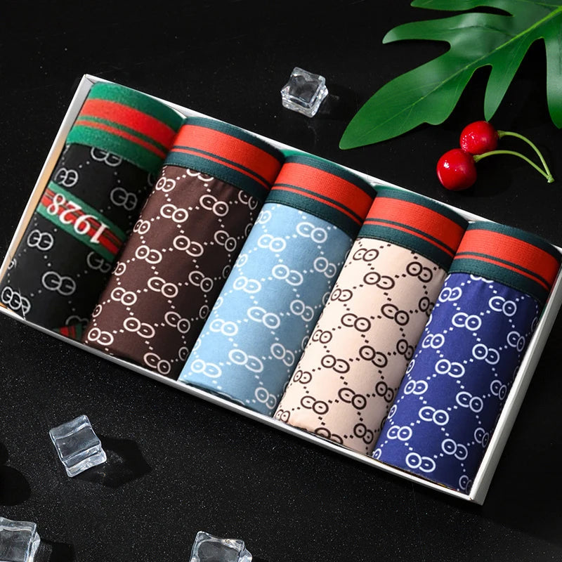 5Pcs/Lot Printed Men Boxer Underwear Shorts Comfortable Men's Panties Male Breathable Briefs U Convex Underpants Plus Size 2
