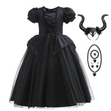Girls' Dark Forest Queen Cosplay Dress with Wings