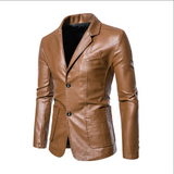 2024 New Men Business Casual Leather Jacket Black / khaki Fashion Male Suit Collar Coats Large Size 5XL Slim Fit Top 3