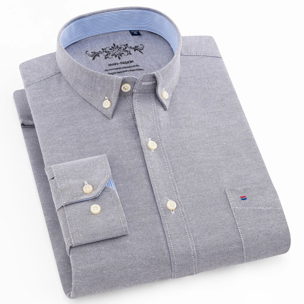 Men's Long Sleeve Oxford Work Shirt, Single Pocket, Embroidered Casual Button-Down