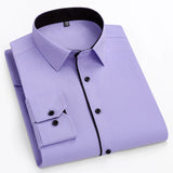 Men's Double Collar Office Shirt - Plus Size, Slim Fit, Solid Colors, long-sleeve business tops 6
