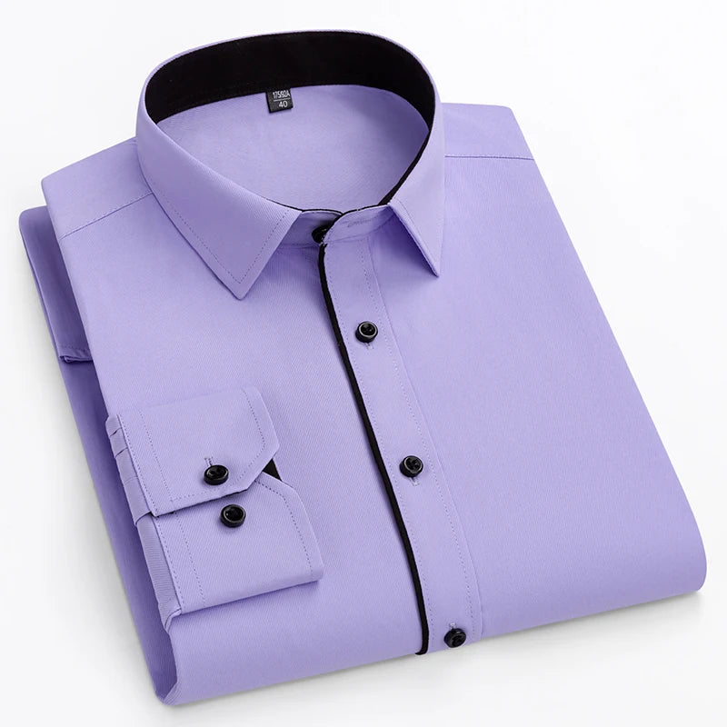Men's Double Collar Office Shirt - Plus Size, Slim Fit, Solid Colors, long-sleeve business tops 6