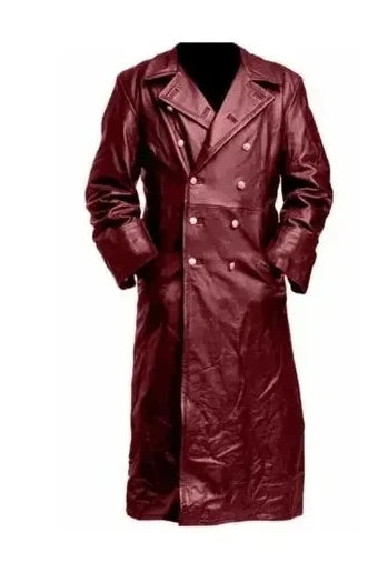 Men’s German Classic Officer Leather Trench Coat