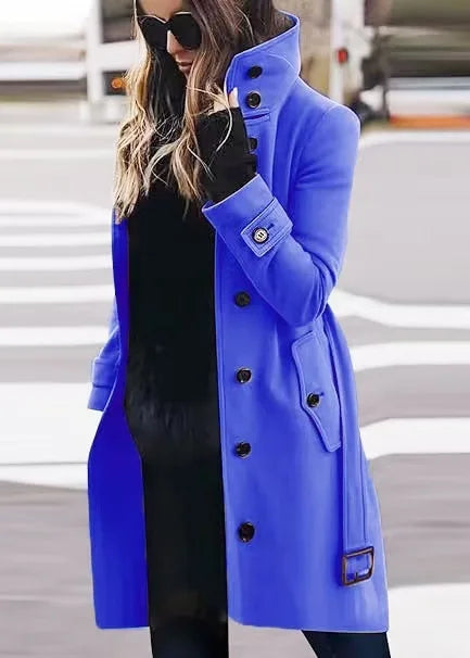 Stylish Women's Double-Breasted Long Coat