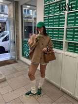 Women's Casual Vintage Khaki Coat Bat Sleeve Lapel Warm Tweed Coat Autumn and Winter Fashion Loose Single Breasted Coat 2