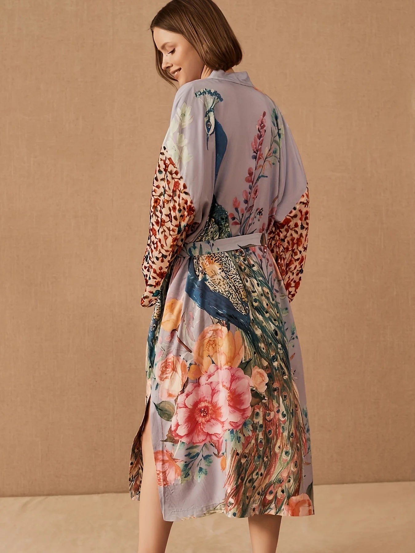 Beach Kimono Cover Up | Peacock Print Wrap Dress | Swimsuit Cover Up | Beachwear 4