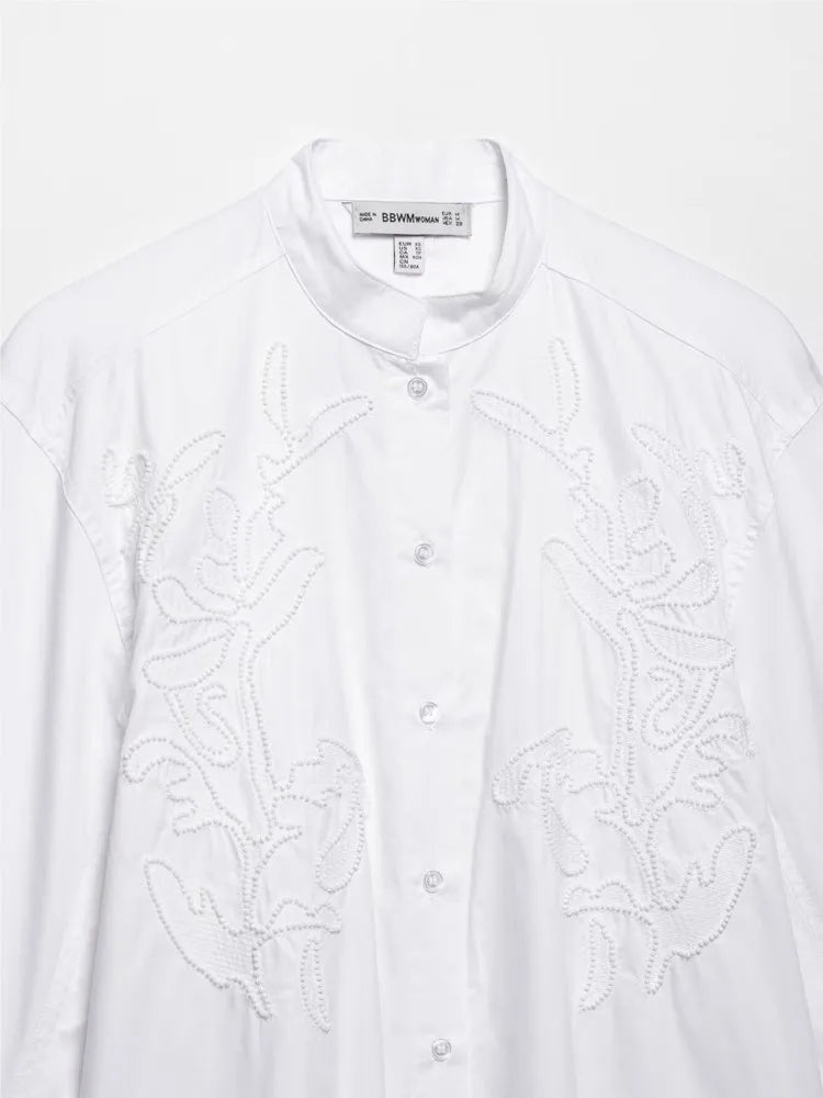 HipSeam Embroidery Shirt Women Spring Casual Simple Women's Shirts Female Elegant Long Sleeve Chic Shirts & Blouses 4
