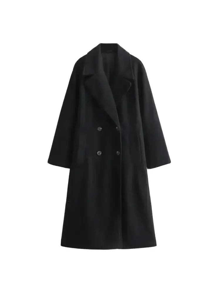 Women's Soft Loose Woolen Coat, Long Sleeve, Welt Pockets, Oversized, Female Outerwear, Chic Overcoat, Fashion 4