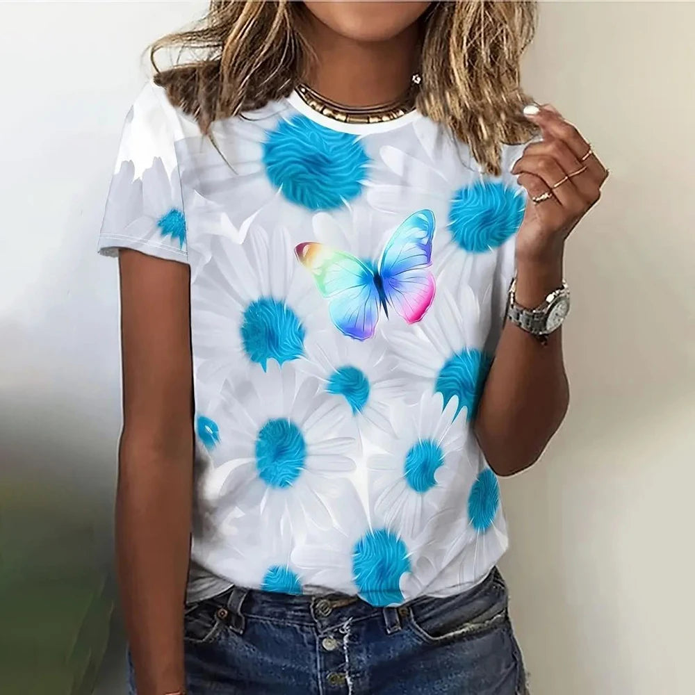 3D Floral Print Summer Tee