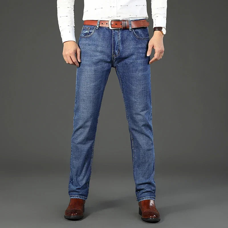 Classic Fit Blue Stretch Denim Jeans for Men | Spring & Autumn Business Style 2