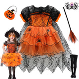 2-7Y Halloween Witch Cosplay Party Dress Cute Spider Mesh Cape Clothes Halloween Costumes for Baby Carnival Party Gifts