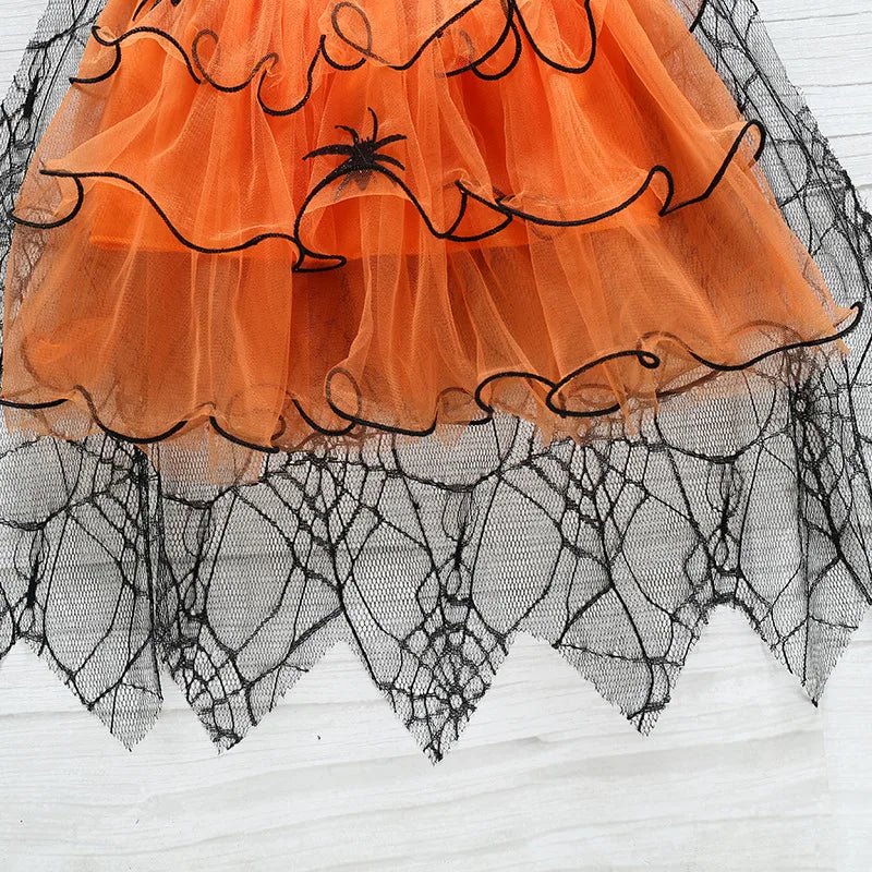 2-7Y Halloween Witch Cosplay Party Dress Cute Spider Mesh Cape Clothes Halloween Costumes for Baby Carnival Party Gifts 6
