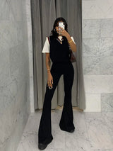 Solid Black Woman Pants Slim Fitting High Waisted Streetwear Casual Flare Pants Women Clothes Full Length Capris Trousers Women 5
