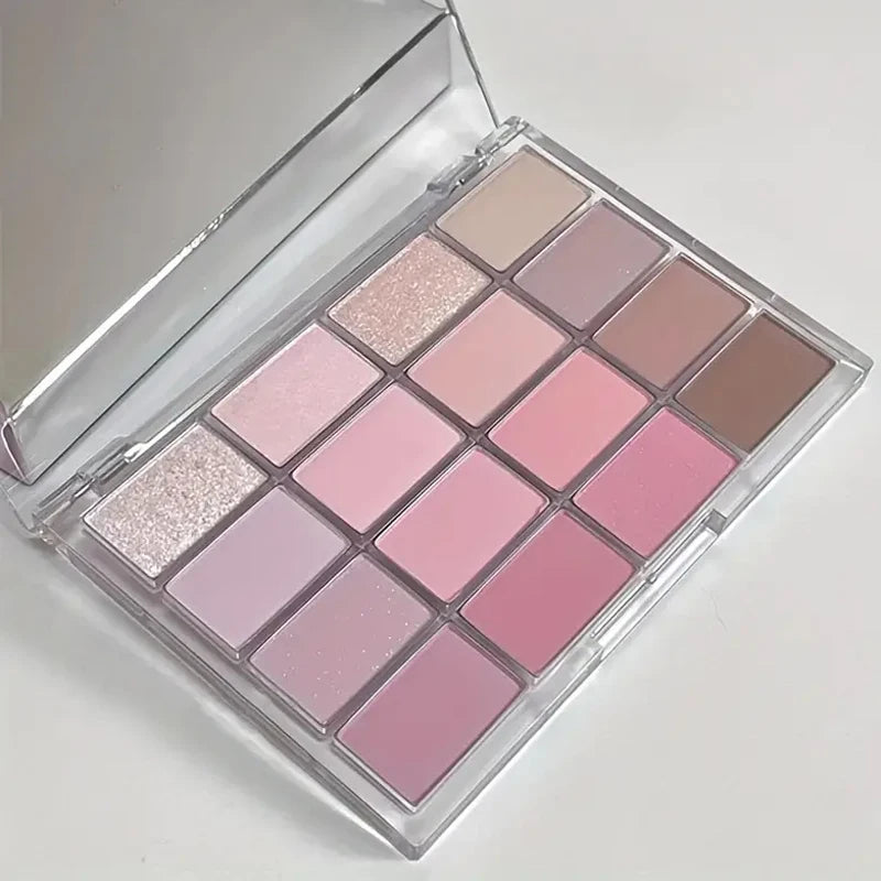 16-color Matte Glimmer Eye Shadow Plate, Brown nude Pink tone down saturated daily makeup, Charming makeup, Korean style