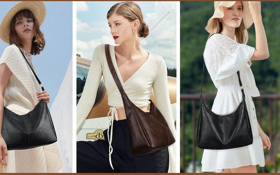 Hobo Shoulder Bags for Women Soft Vegan Leather Shoulder Handbag Versatile Large Capacity Tote Underarm Shoulder Bag Purses ﻿