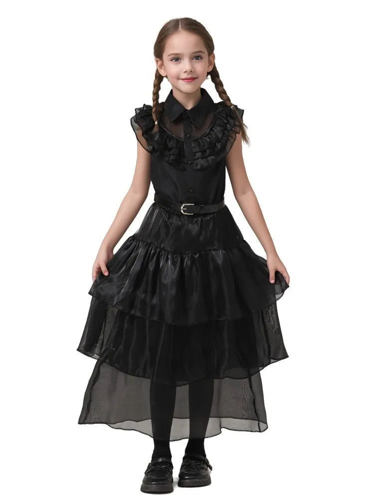 2025 Wednesday Hot Black Short Costume New Vestidos For Kids Cosplay Carnival Easter Halloween Party Costumes for 3-10 Years 6