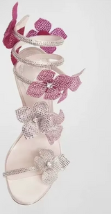 Crystal Flower Ankle Strap Heels for Women | Thin High Heel Sandals | Street Style 5
