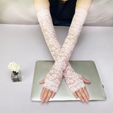 New Long Lace Hollow-Out Fingerless Gloves Sun Protection Sleeves Mesh Lace Thin Cycling Gloves 8