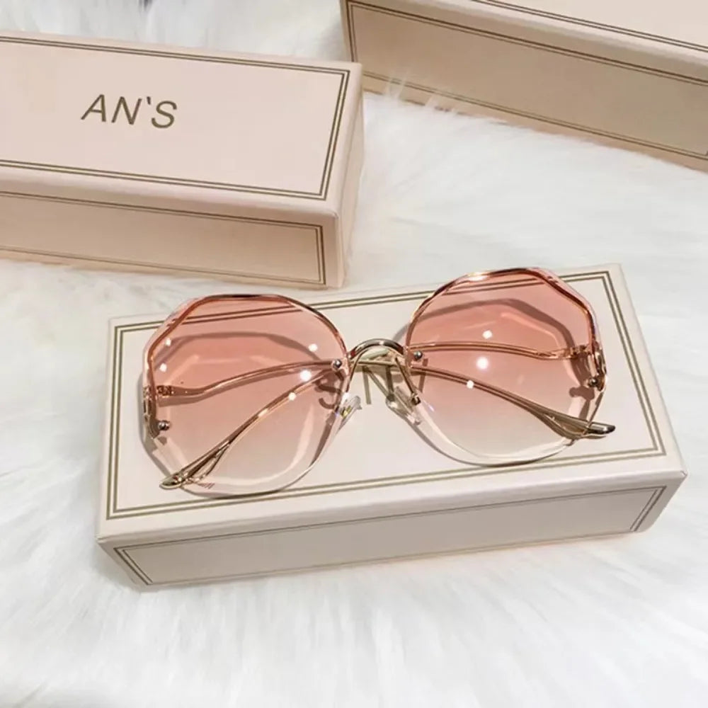 Fashion Rimless Sunglasses for Women/Men Colour Polygonal Large Frame Gradient Sunscreen Eyeglasses Очки Солнечные Женские 5