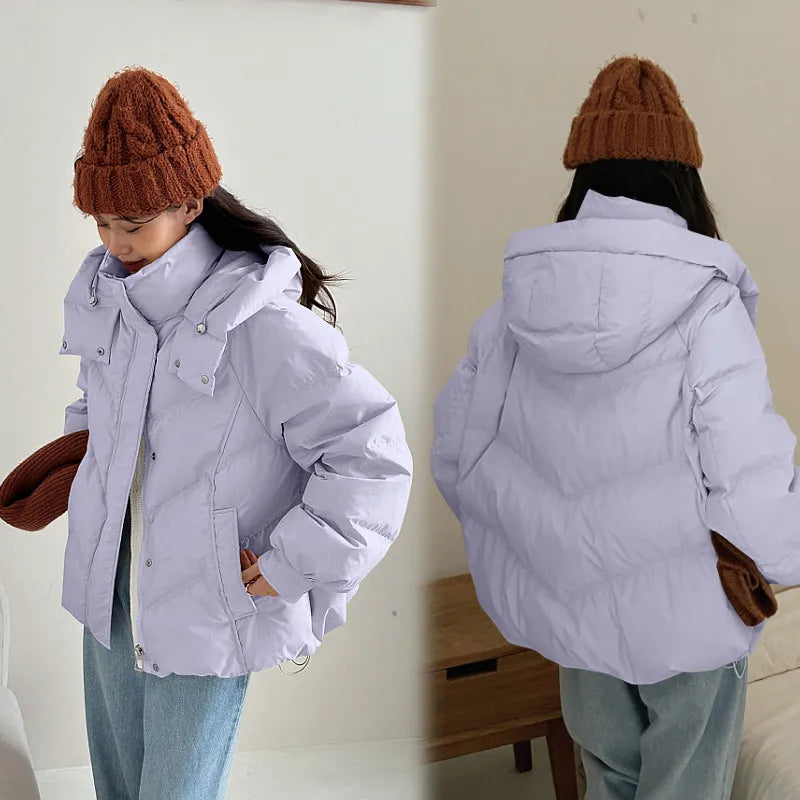 Women Parkas Thick Hooded Coats Zipper Button Spliced Jackets Warm Casual Loose Solid Coat Elegant Ladies Autumn Winter 4