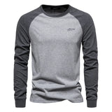 Men's T-shirts 100% Cotton Long Sleeve O-neck Pactwork Casual T Shirts for Men New Spring Designer Tees Men Clothing