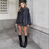 Women Fashion Scarf Decorated Woolen Jacket Casual Solid Long Sleeve Loose Warm Overcoat 2025 Autumn Winter New Lady Chic Coat 5