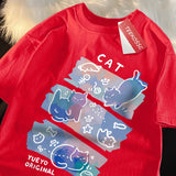 Fun Mischievous Cat Print Japanese Style T-Shirts Men 3