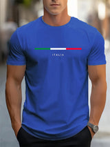 Men's summer 100 cotton fashionable casual loose plus size ITALIA pattern printed sports round neck short sleeved T-shirt top 2