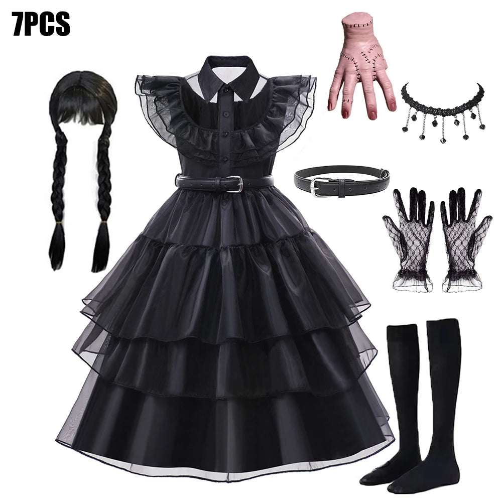 Girls' Gothic Black Mesh Fluffy Dress