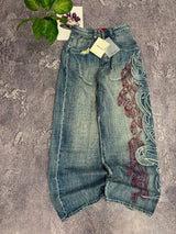 Y2K American New Pattern Embroidery Baggy Jeans Men High Street Vintage Hip Hop Fashion Casual Joker Couple Wide-leg Pants 5
