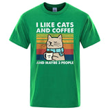 "I Like Cats and Coffee" Funny T-Shirt for Men | Casual Loose Fit Cotton Crewneck | Hip Hop Style